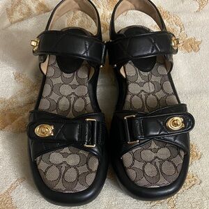 Coach Black Quilted Sandals with Gold Accents